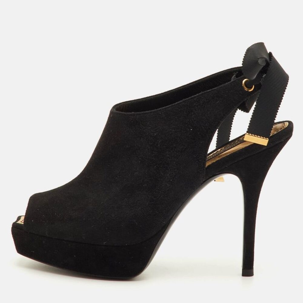 Louis Vuitton Size 35.5 Black Suede Peep Toe Platform Sandals